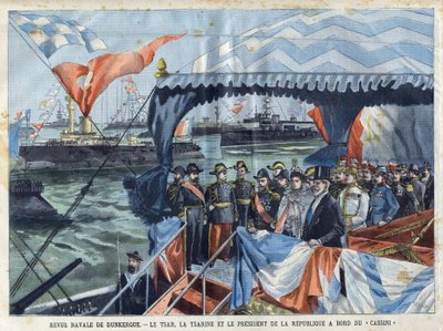 Revisión naval de Dunkerque: Zar Nicolás II (1868-1918), Zarina Alix de Hesse y del Rin (o Alexandra Feodorovna de French School