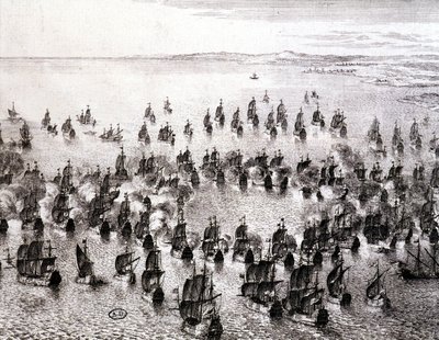 Batalla naval - grabado de French School