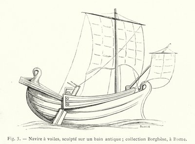 Barco a vela, esculpido en un baño antiguo; colección Borghese, en Roma de French School