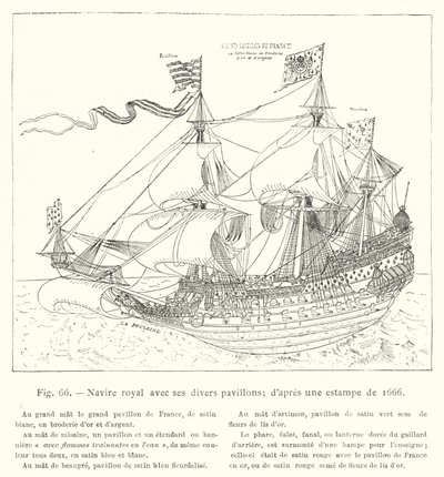 Barco real con sus diversos pabellones; según una estampa de 1666 de French School