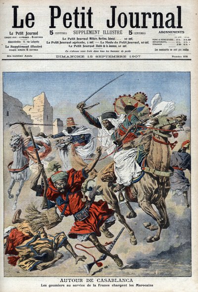 Cerca de Casablanca, los goumiers cargando contra los marroquíes, ilustración de 