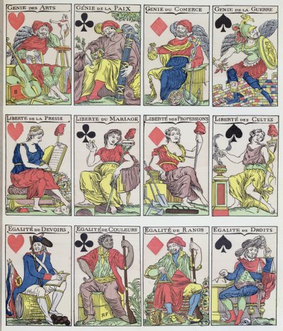 Nuevos diseños de cartas de juego que datan de la Revolución Francesa, 1793 de French School
