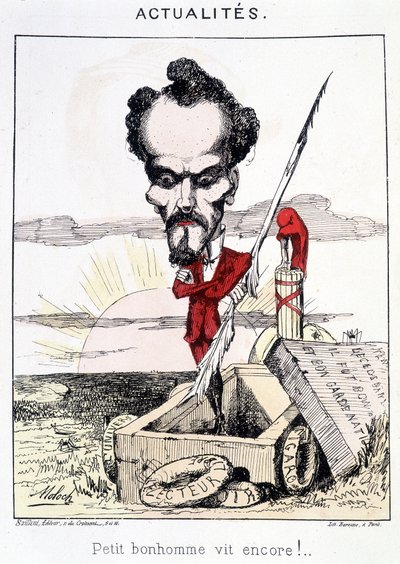 Noticias - ¡El pequeño hombrecito aún vive! Caricatura sobre Rochefort de pie en una tumba. de French School