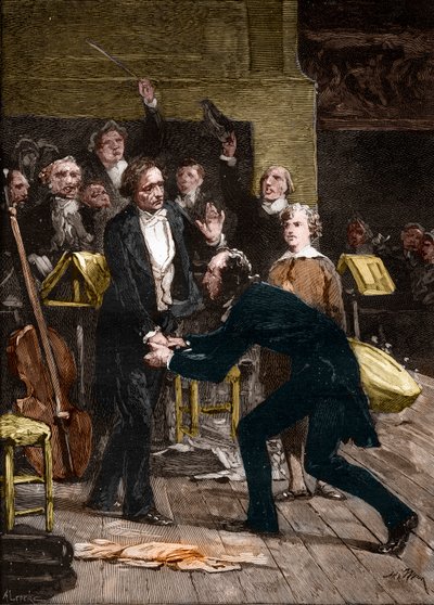 Niccolò Paganini y Hector Berlioz, después de una fantástica interpretación de una Sinfonía de French School