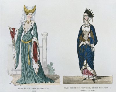 Noble bajo el reinado de Carlos VI, Margarita de Provenza, esposa de Luis IX, fallecida en 1285, de Costumes civils et militaires des français à travers les siècles de French School