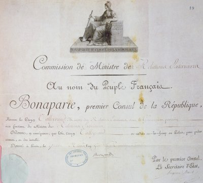 Nominación de Charles Maurice de Talleyrand-Perigord (1754-1838) al cargo de Ministro de Relaciones Exteriores, c.1797 de French School