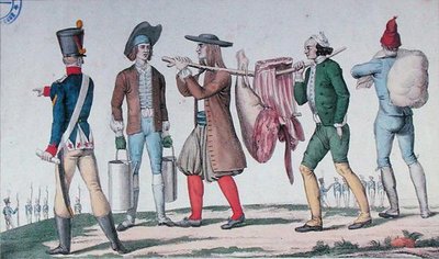 Reclutas normandos y bretones llevando suministros, de una serie titulada 