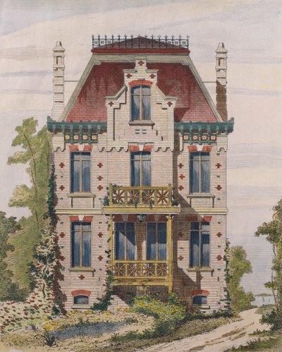 Villa normanda en Villers sur mer, Normandía, ilustración de Le Moniteur des architectes, 1883 de French School