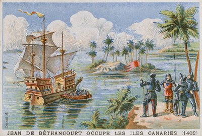 Ocupación de las Islas Canarias por Jean de Bethencourt, 1402 de French School