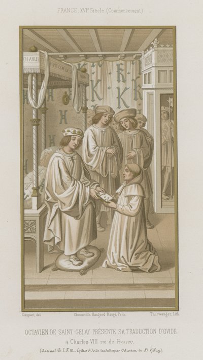 Octaviano de Saint Gelais presentando su traducción de Ovidio de French School