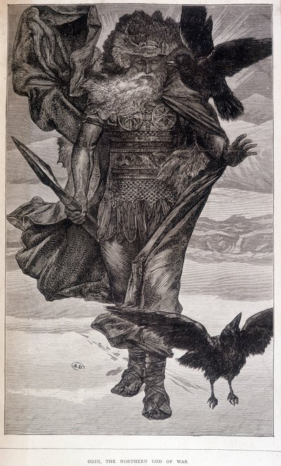 Odín, dios germánico de la guerra y la poesía - grabado de French School