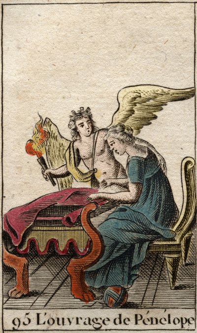 Odisea de Homero: la fiel Penélope, esposa del héroe Ulises, constantemente tejiendo y defendiendo un tapiz esperando el regreso de su esposo a Ítaca. de French School