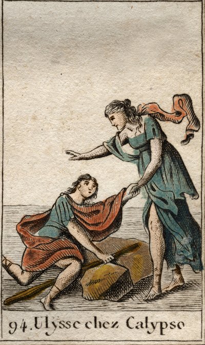 Odisea de Homero: Ulises recogido por la ninfa Calipso en su isla. De “Mitología de la Juventud” de Pierre Blanchard 1803. de French School