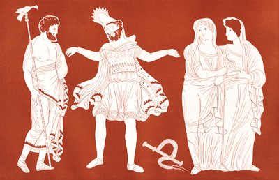 Edipo con Tiresias, de "Le Théâtre", diciembre de 1899 (grabado) de French School
