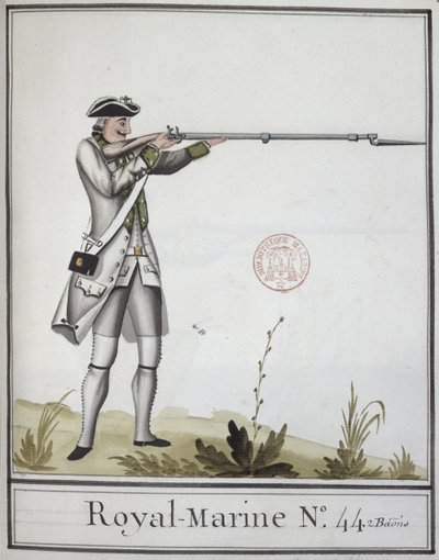 Oficial de la Marine Royale con un mosquete bayoneta, 1768 de French School