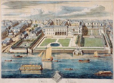 Antigua Casa Somerset en el Strand, grabado por Jean Benoit Winckler de French School