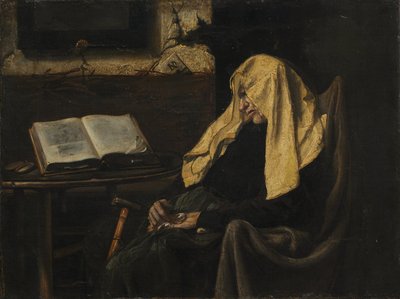 Anciana dormida, mediados del siglo XIX (óleo sobre tela) de French School