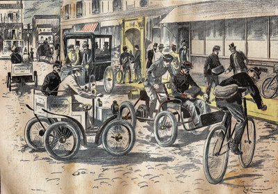 El 5 de octubre de 1899, el subsecretario de estado en la oficina de correos León Mougeot (1857-1928) presidió las primeras pruebas de bicicletas y varios automóviles, para el levantamiento del correo, en la oficina central de correos del XII distrito de P de French School