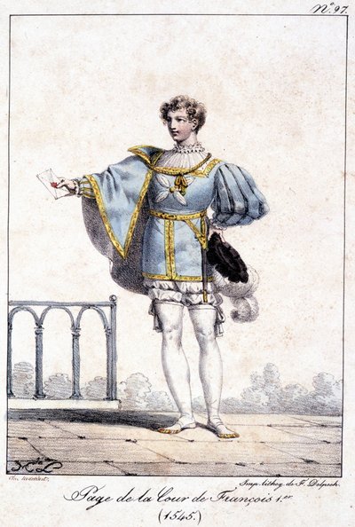 Grabado de una página en la corte de Francisco I circa 1545 de French School