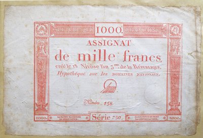 Billete de mil francos, 1795 de French School