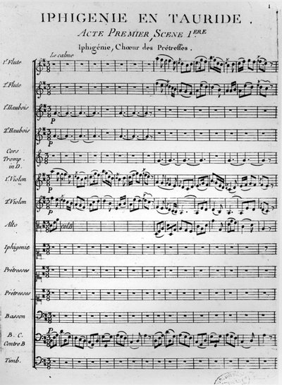 Página de apertura de la partitura de Ifigenia en Táuride de Gluck (impresión) de French School
