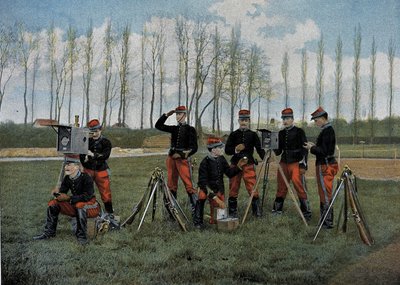 Sesión de telégrafo óptico - en “Álbum Militar” - servicio doméstico: caballería de French School