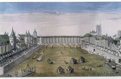 Vista óptica de París: Le Pont au change. sd. v. 1800, ciudad de París. de French School