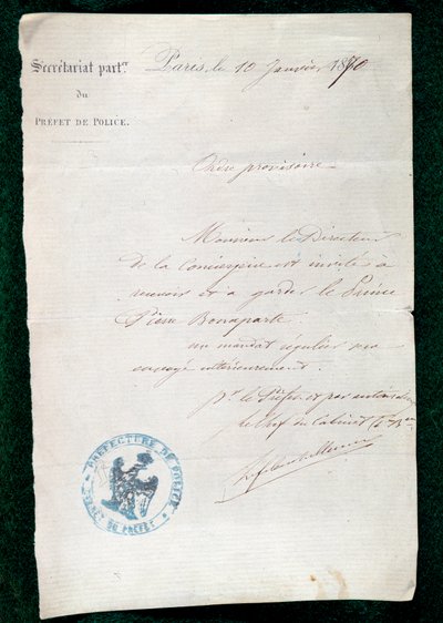 Orden de encarcelamiento al conserje del Príncipe Pierre Bonaparte (1815-1881) el 10 de enero de French School