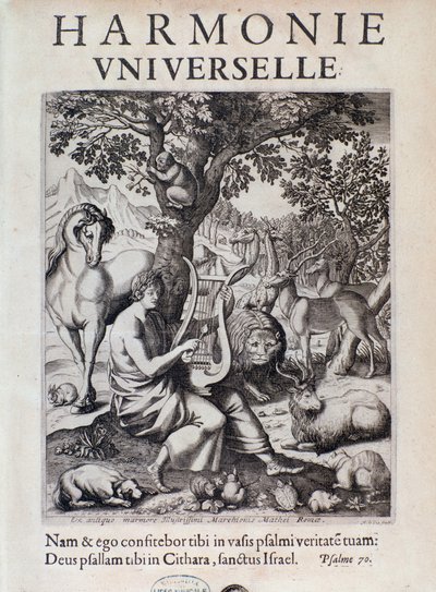 Orfeo tocando para los animales. Frontispicio de Harmonie universelle de Marin Mersenne de French School