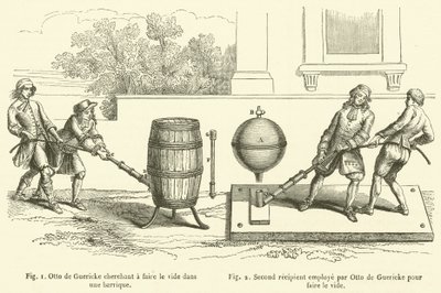 Otto de Guericke intentando hacer el vacío en un barril, Segundo recipiente empleado por Otto de Guericke para hacer el vacío de French School