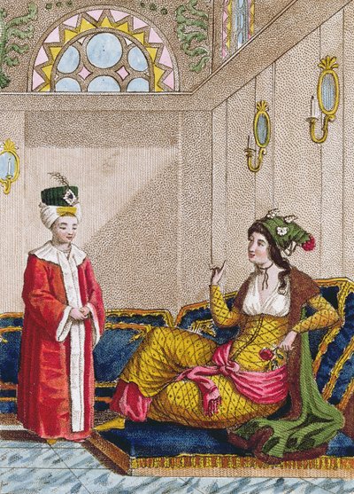 Príncipe heredero otomano con su sultana favorita, c.1813 (grabado en color) de French School