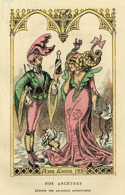 Nuestros Ancetres, caricatura según una acuarela de 1330. En "Histoire de France Tintamarresque" de Touchatout, París de French School