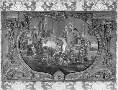 Panel sobrepuerta con tema chino, c.1730 (madera policromada y dorada) de French School