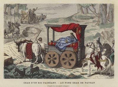 Carro de bueyes llevando a un rey reclinado de French School