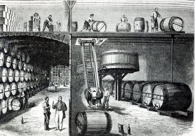 Bodegas y talleres de P. Morel y F. Souzac en Burdeos de Le Monde Illustré, 1864 de French School
