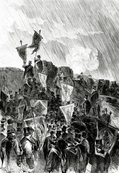 Manifestación pacifista en las fortificaciones por masones el 28 de abril de 1870 para exigir el cese del bombardeo de París, de Le Monde Illustré, 5 de mayo de 1870 de French School