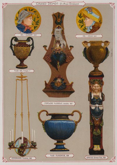 Página del catálogo del Grand Depot de Porcelaines, Faiences et Verreries de French School