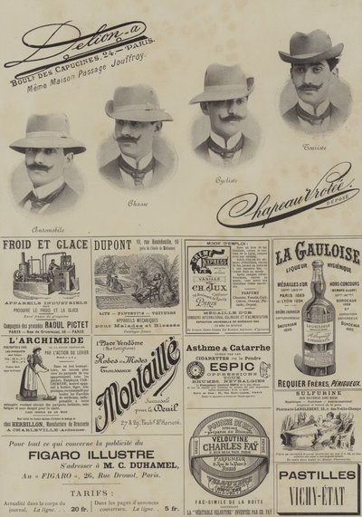 Página de anuncios de Le Figaro Illustre, diciembre de 1897 (litografía) de French School