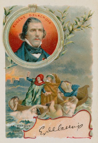 Pintor Eugene Delacroix con representación de Dante y Virgilio en el Infierno de French School