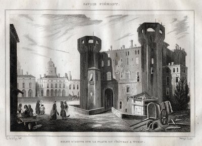 Palacio de Aosta en la Plaza del Castillo en Turín - Grabado de 