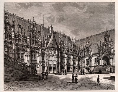 Palacio de justicia de Rouen antiguo parlamento de Normandía - grabado en 
