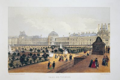 Palacio de las Tullerías, París. Litografía acuarela, ilustración en “Álbum, recuerdos de París”, editor Daziaro, París de French School