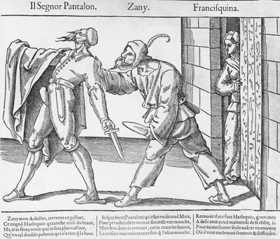 Pantalone, Zanni y Franceschina, escena de la Commedia dell