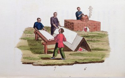 Fabricación de papel a partir de bambú, de La Chine en Miniatures por M. Breton, publicado en París, 1811 de French School