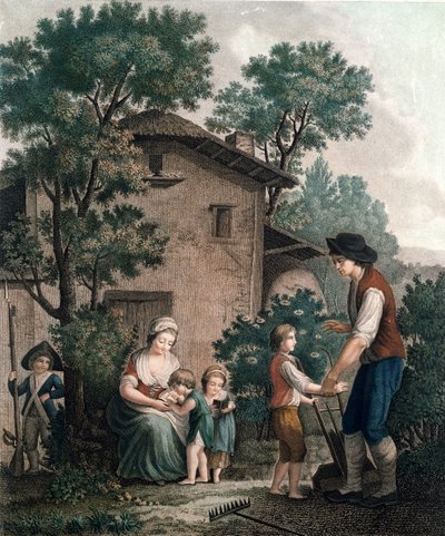 Los padres son los verdaderos maestros, finales del siglo XVIII (grabado en color) de French School