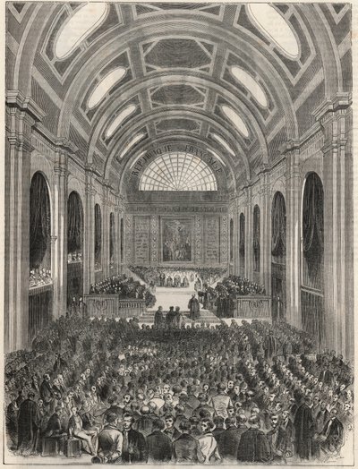 Palais de Justice de París - La sala de los pasos perdidos durante una ceremonia oficial - Grabado en “Tableau-de-Paris” de Edmond Texier 1852 de French School