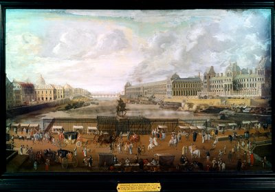 París, Vista del Pont-neuf (Pont neuf), el Palais du Louvre y el Colegio de las Cuatro Naciones circa 1680 de French School