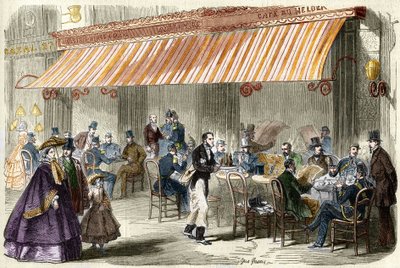 París en el siglo XIX. El bulevar de los Italianos en 1859: fuera del café Helder a las cinco de la tarde de French School