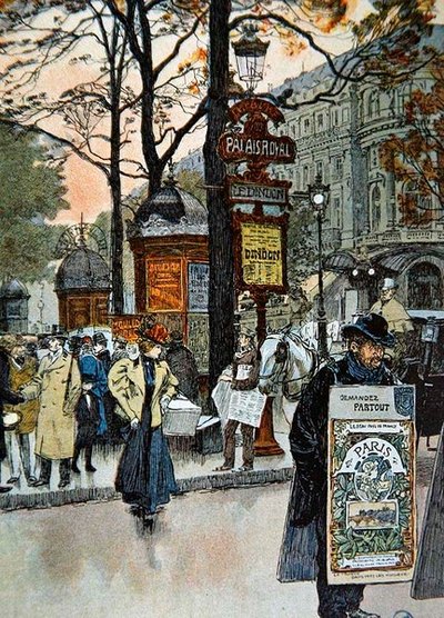 Escena callejera parisina cerca de la estación de metro Palais-Royal, c.1900 de French School