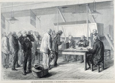 Elecciones parlamentarias: una mesa de votación en Beauce - en “Le Monde Illustré”, marzo de 1876 de French School